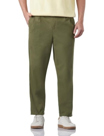 Men's Carrot Fit Pleated Casual Trouser (Constructed Waistband | 100% Cotton |