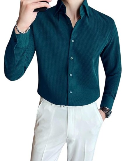 Men's Formal Button Down Shirt – Slim Fit Shirt's for Men | Textured Long Sleeve Polycotton| Business & Meeting Ready
