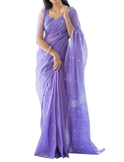 Women's Kanjivaram Soft Cotton Linen Silk Saree With Blouse Piece